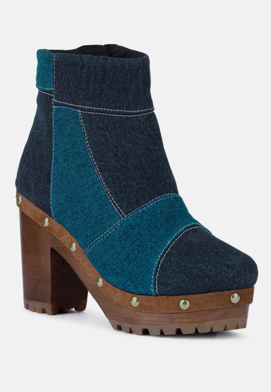 Boots * | Rag & Co Aguar Blue Denim Patchwork Ankle Boots Dark Blue