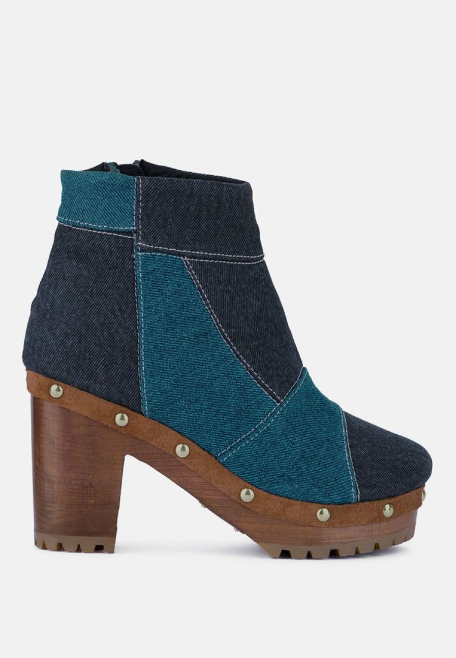 Boots * | Rag & Co Aguar Blue Denim Patchwork Ankle Boots Dark Blue