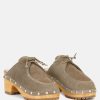 Ss'22 * | Rag & Co Iroko Suede Tie Detail Stud Clogs Taupe