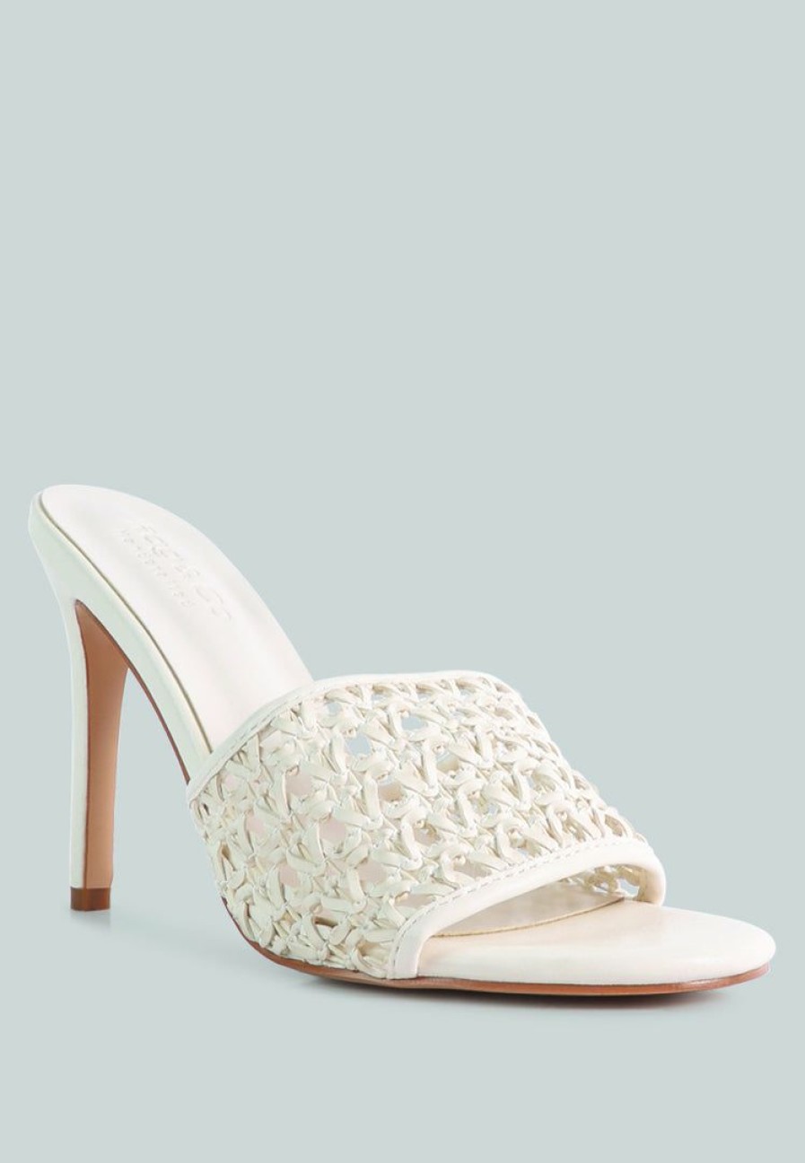 Sandals * | Rag & Co Tease Woven Heeled Slides Sandals Off White