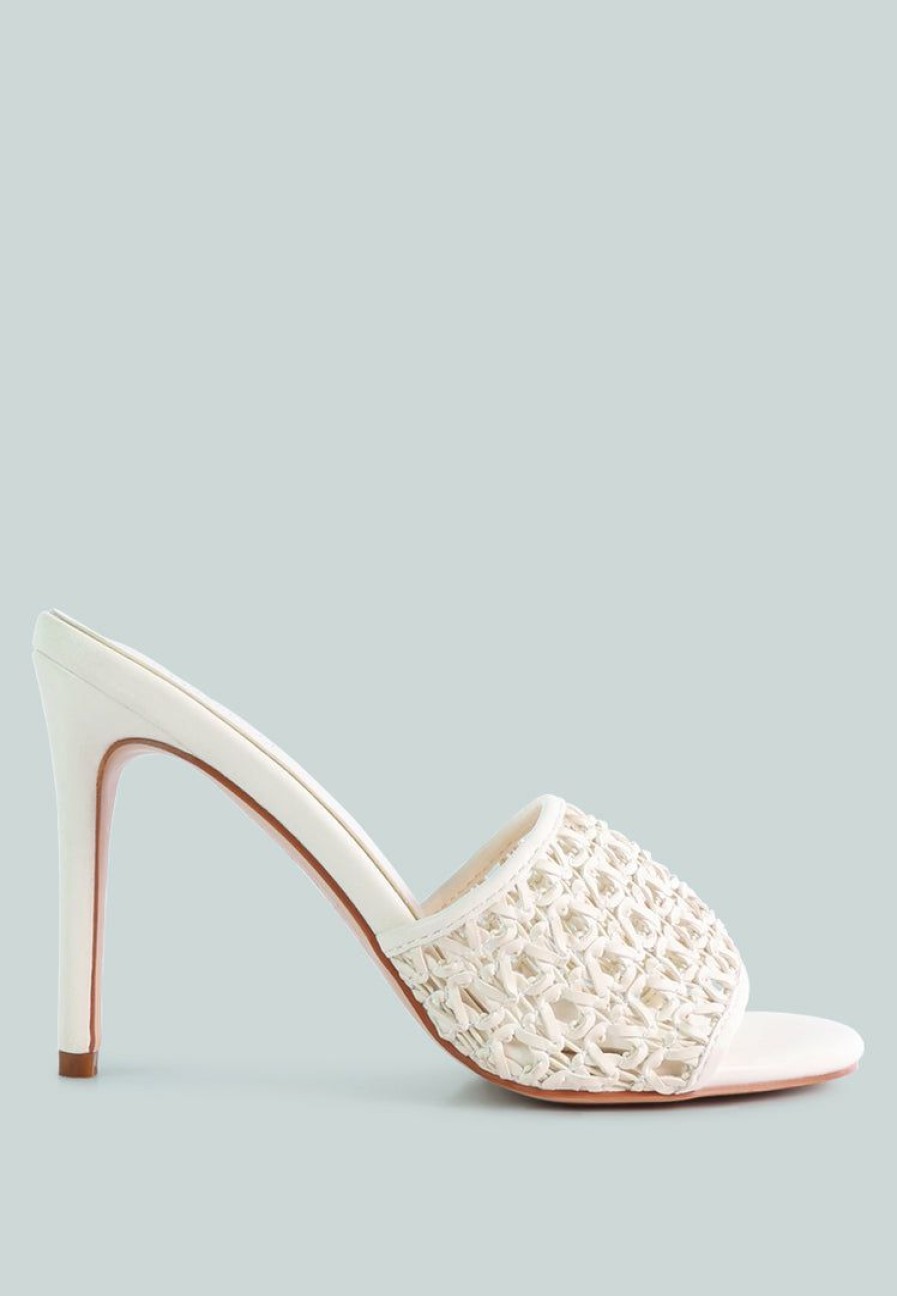 Sandals * | Rag & Co Tease Woven Heeled Slides Sandals Off White