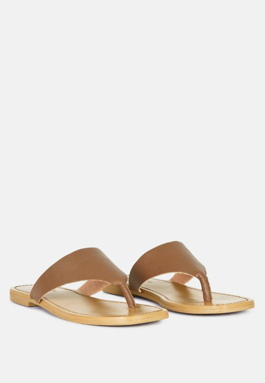 Ss'22 * | Rag & Co Orofer Soft Leather Luxury Thong Flats Tan