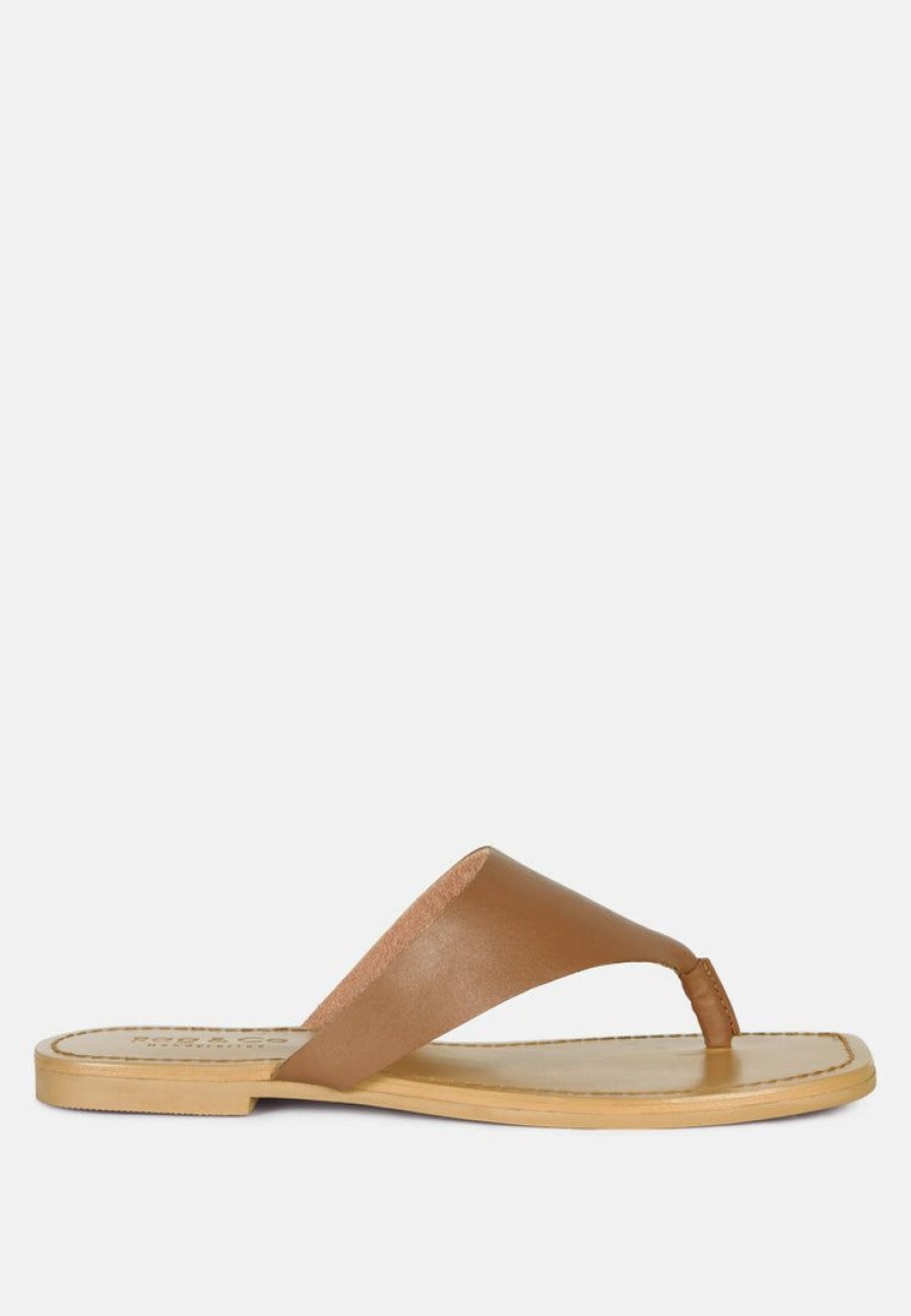 Ss'22 * | Rag & Co Orofer Soft Leather Luxury Thong Flats Tan