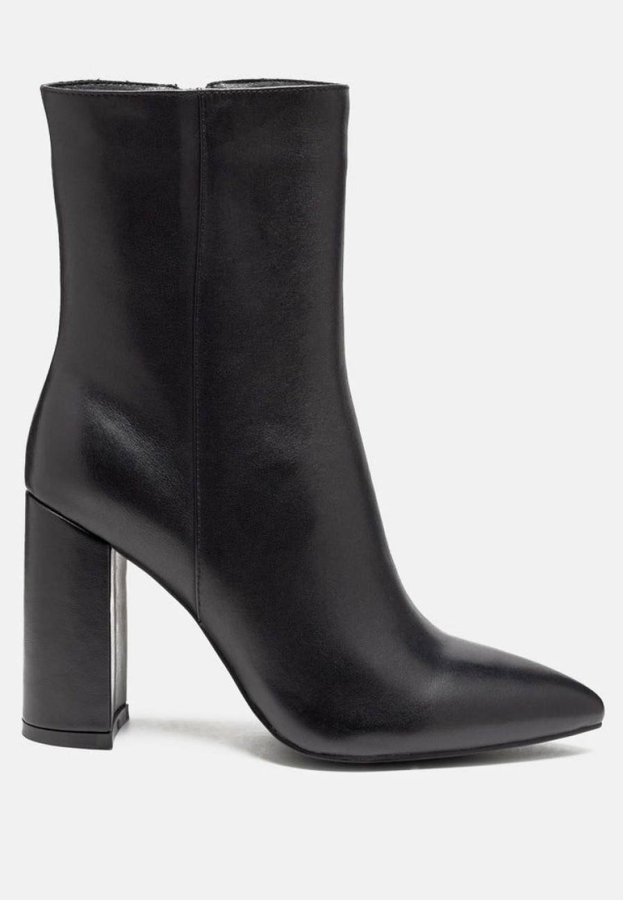 Boots * | Rag & Co Margen Ankle High Pointed Toe Block Heeled Boot In Black