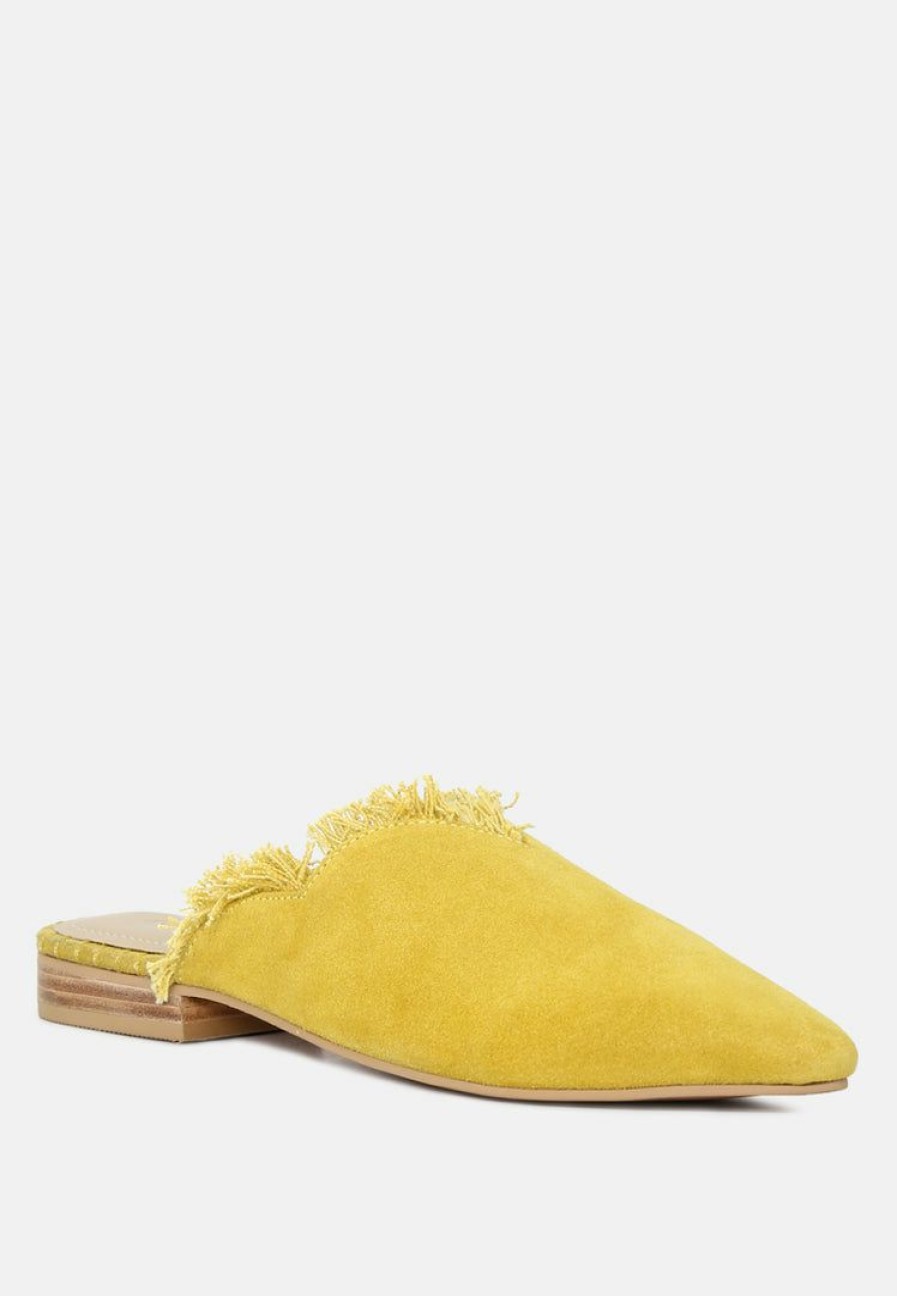 Ss'22 * | Rag & Co Flats Molly Frayed Leather Mules Mustard