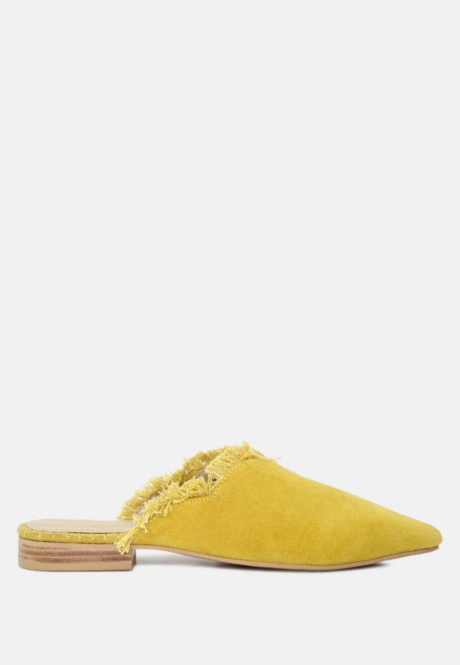 Ss'22 * | Rag & Co Flats Molly Frayed Leather Mules Mustard