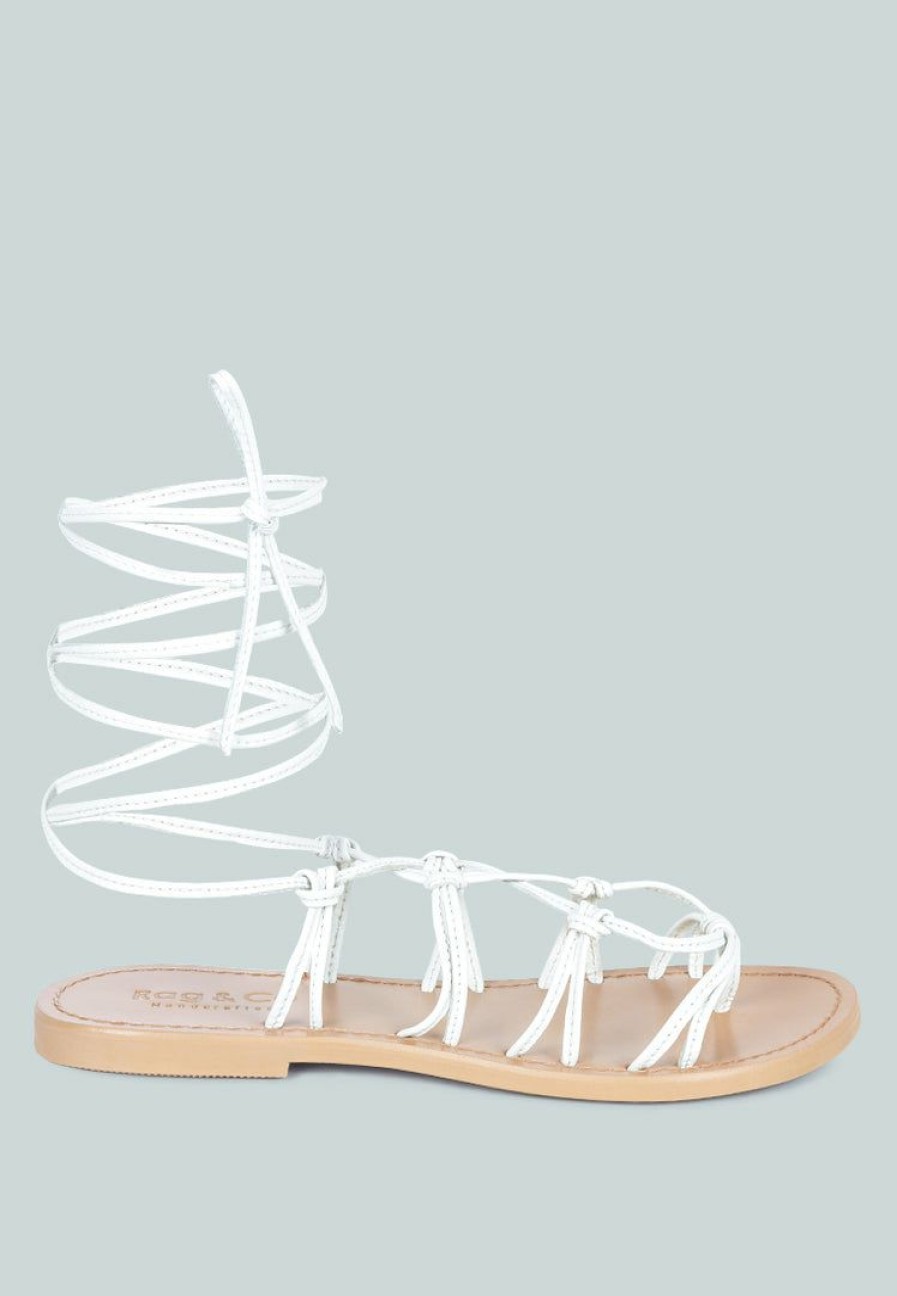 Ss'22 * | Rag & Co Baxea Handcrafted Tie Up String Flats White