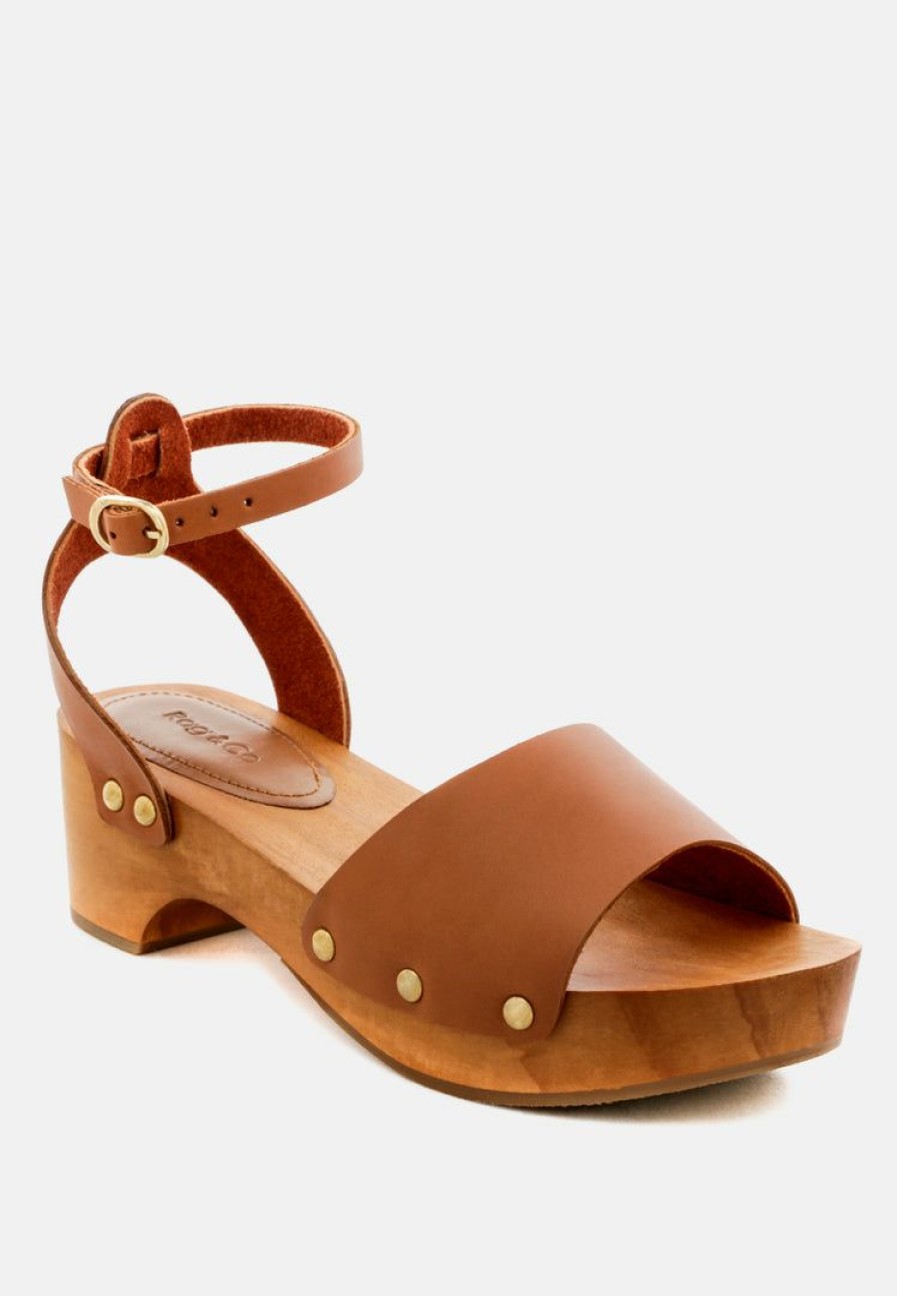 Clogs * | Rag & Co Cara Wooden Clogs Tan