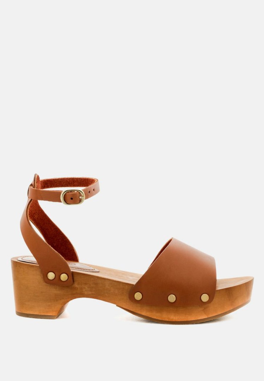 Clogs * | Rag & Co Cara Wooden Clogs Tan