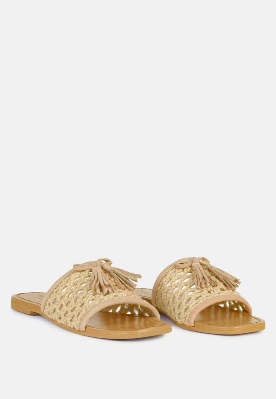 Ss'22 * | Rag & Co Cedar Handwoven Natural Tassel Flats Latte