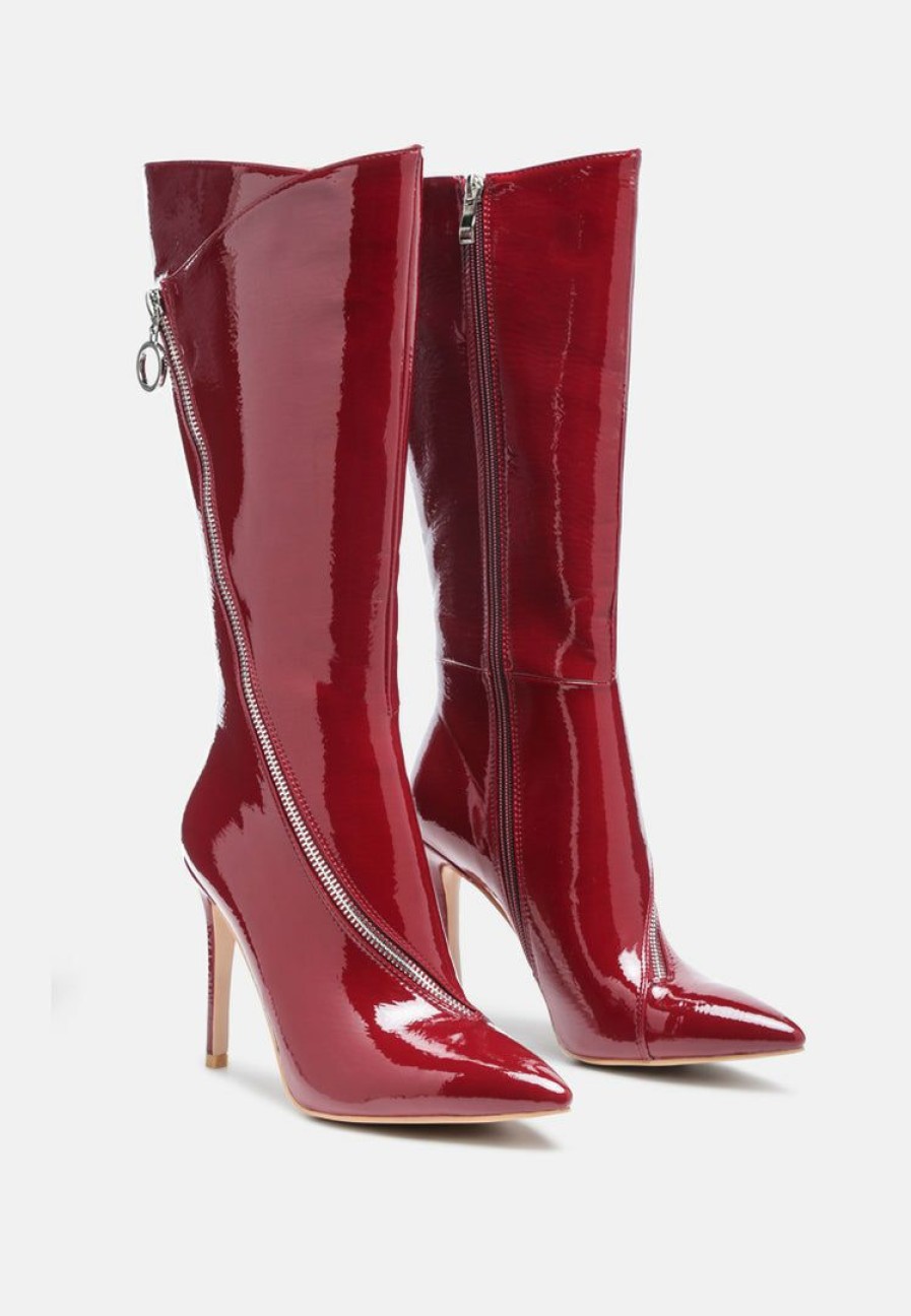 Boots * | Rag & Co Tsaroh Zip Around Calf Boot In Boots Burgundy