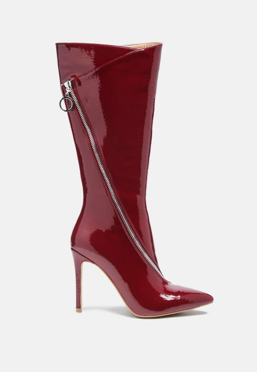 Boots * | Rag & Co Tsaroh Zip Around Calf Boot In Boots Burgundy