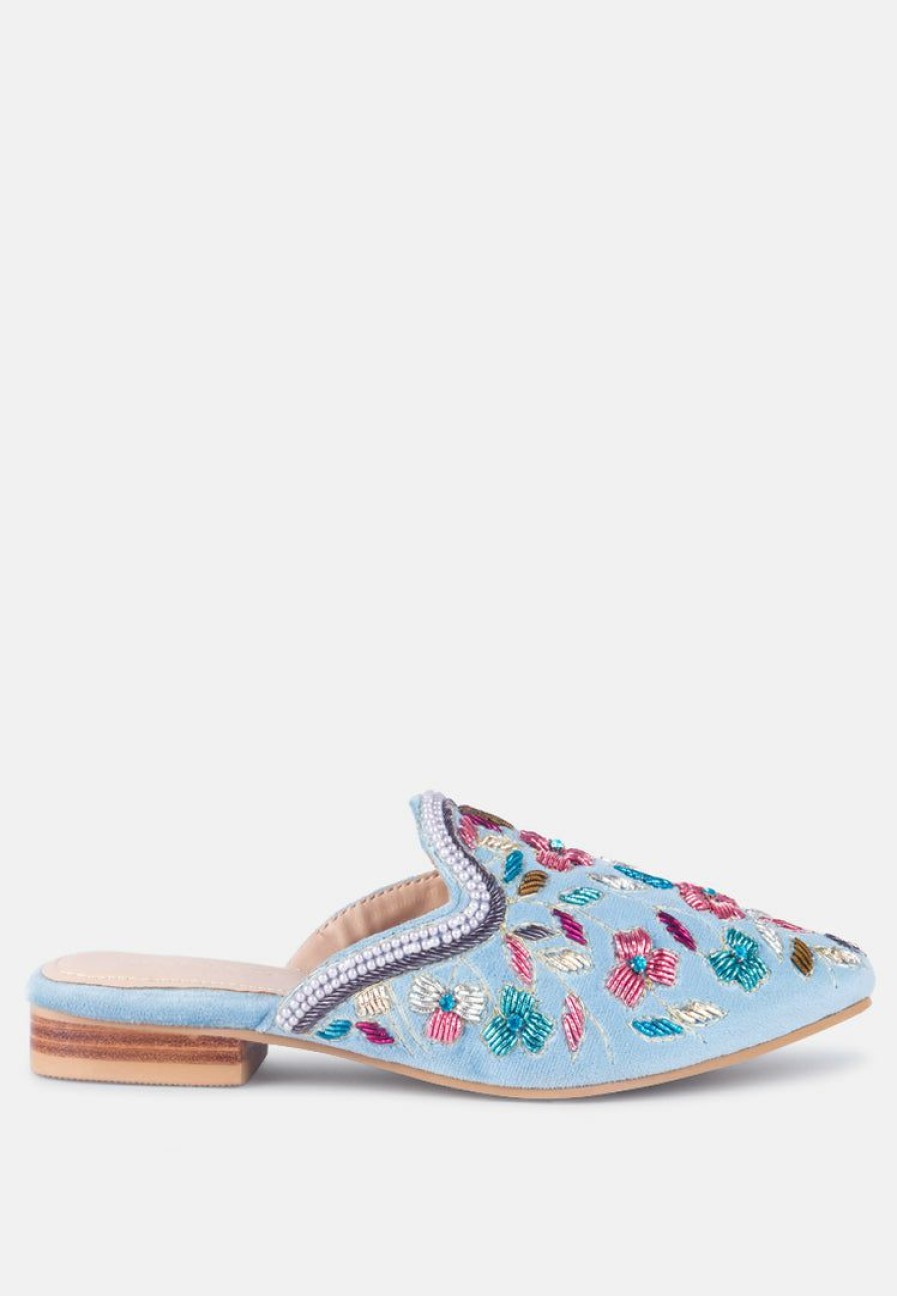 Ss'22 * | Rag & Co Marcella Embroidered Mules In Flats Blue