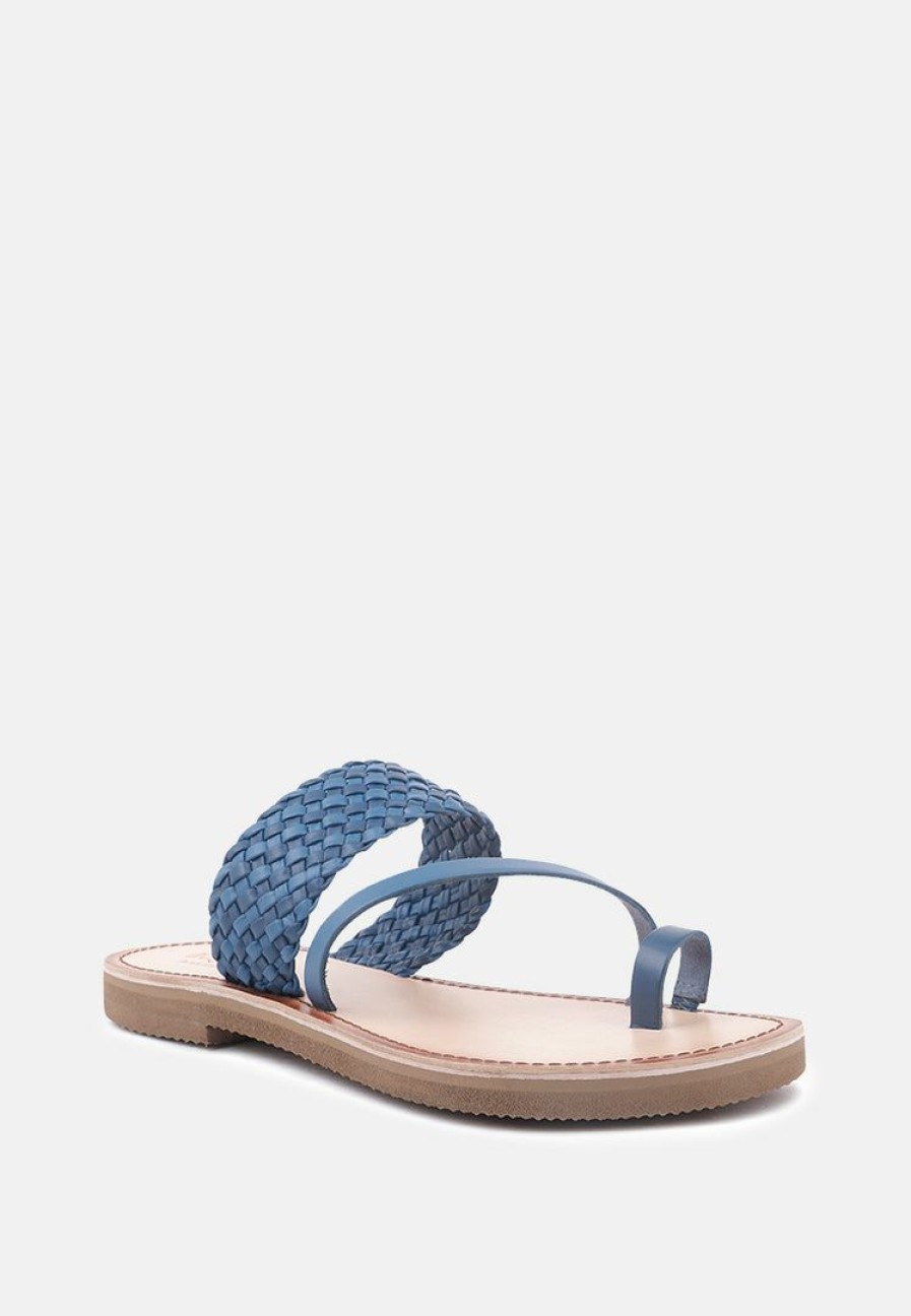 Ss'22 * | Rag & Co Isidora Braided Leather Flat Sandal Blue