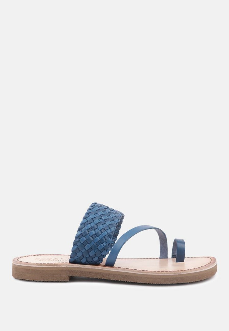 Ss'22 * | Rag & Co Isidora Braided Leather Flat Sandal Blue