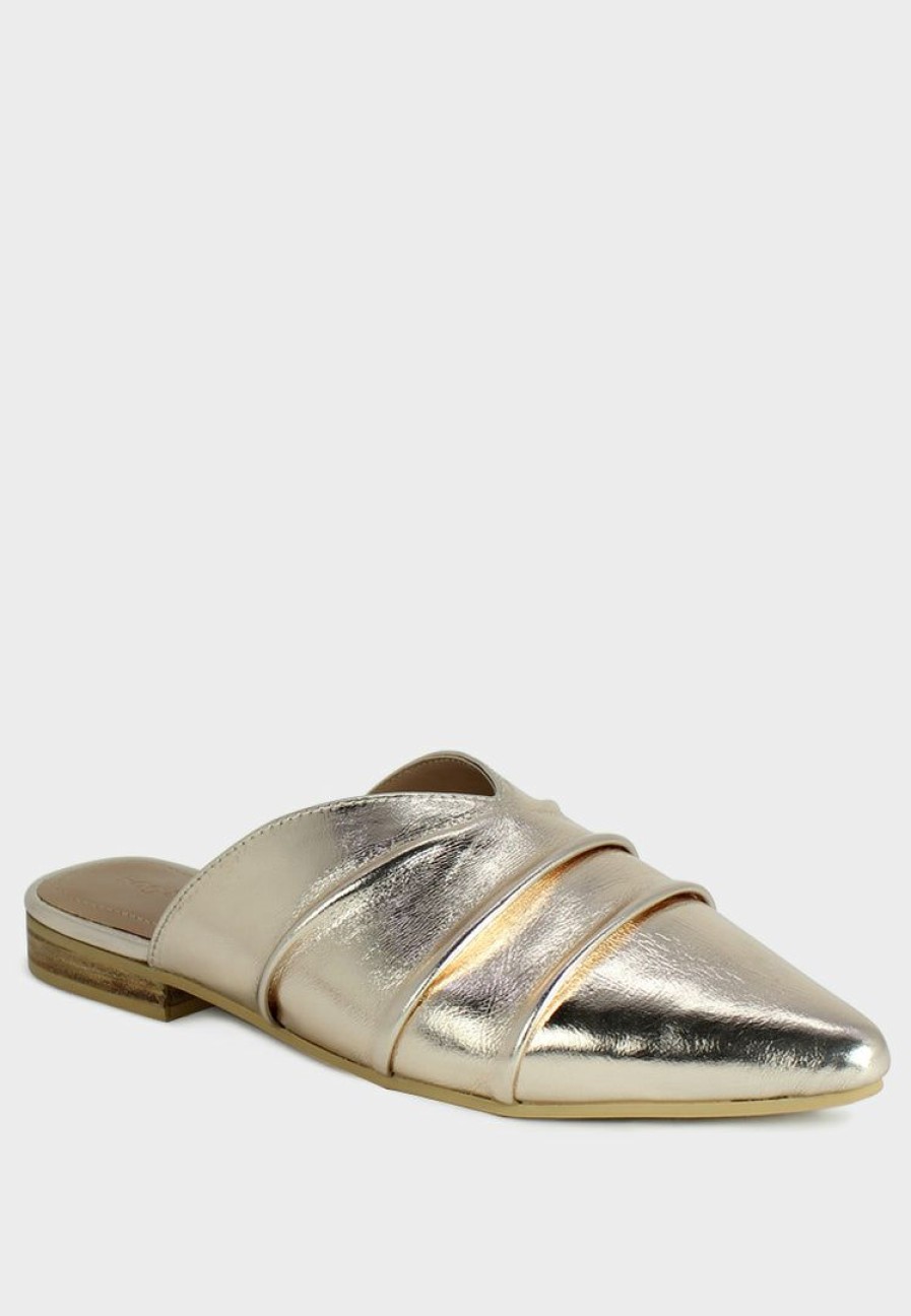 Flats * | Rag & Co Melinda Leather Flat Mules Gold