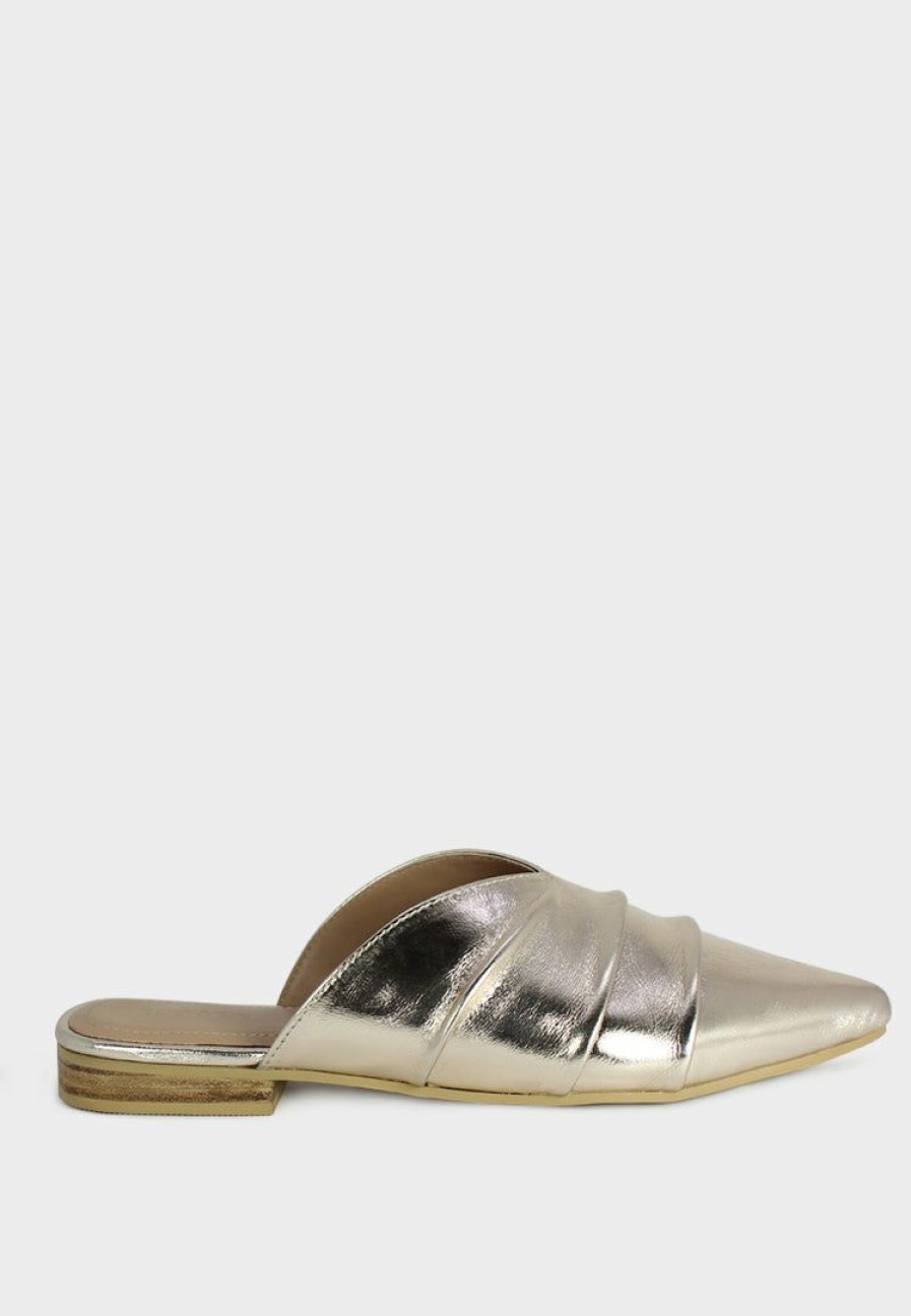 Flats * | Rag & Co Melinda Leather Flat Mules Gold