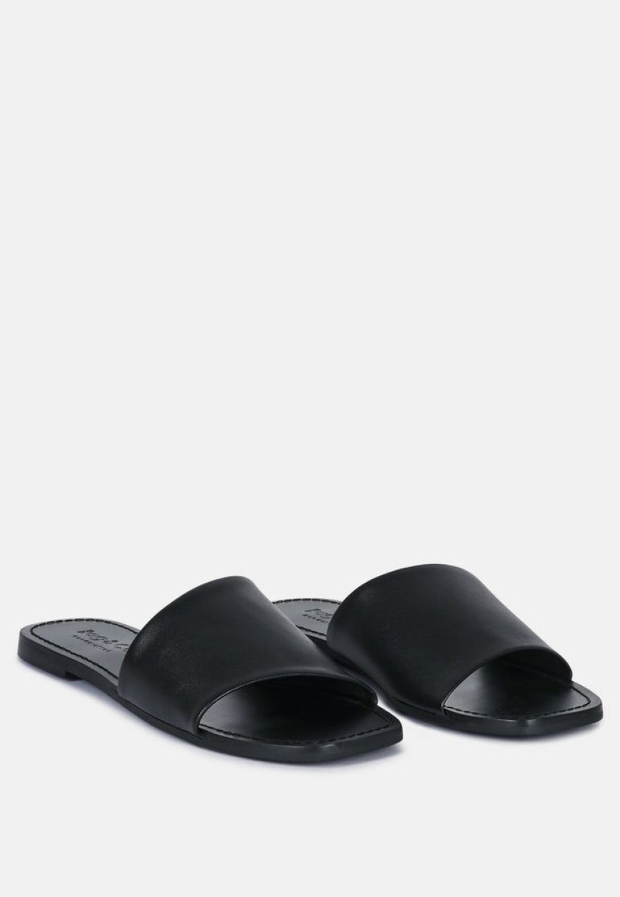 Ss'22 * | Rag & Co Tatami Leather Classic Slide Flats Black