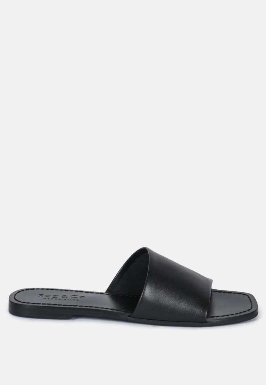 Ss'22 * | Rag & Co Tatami Leather Classic Slide Flats Black