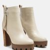 Boots * | Rag & Co Mistress High Block Heeled Chunky Leather Boot In Boots Beige