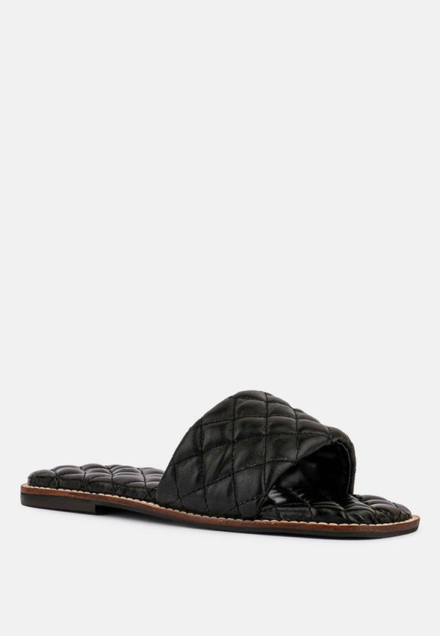 Flats * | Rag & Co Odalta Handcrafted Quilted Summer Flats Black