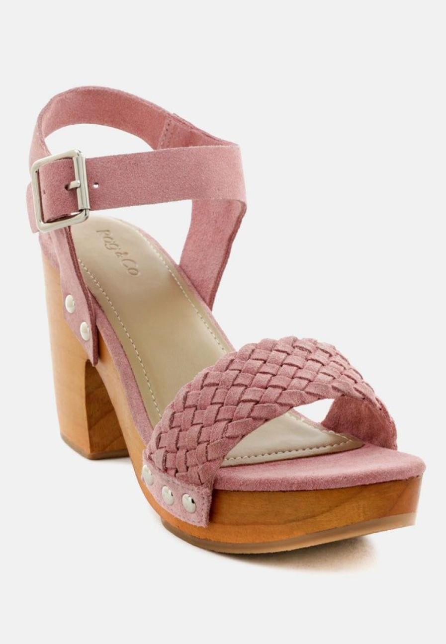 Clogs * | Rag & Co April Wooden Clogs In Suede Weave Light Pink