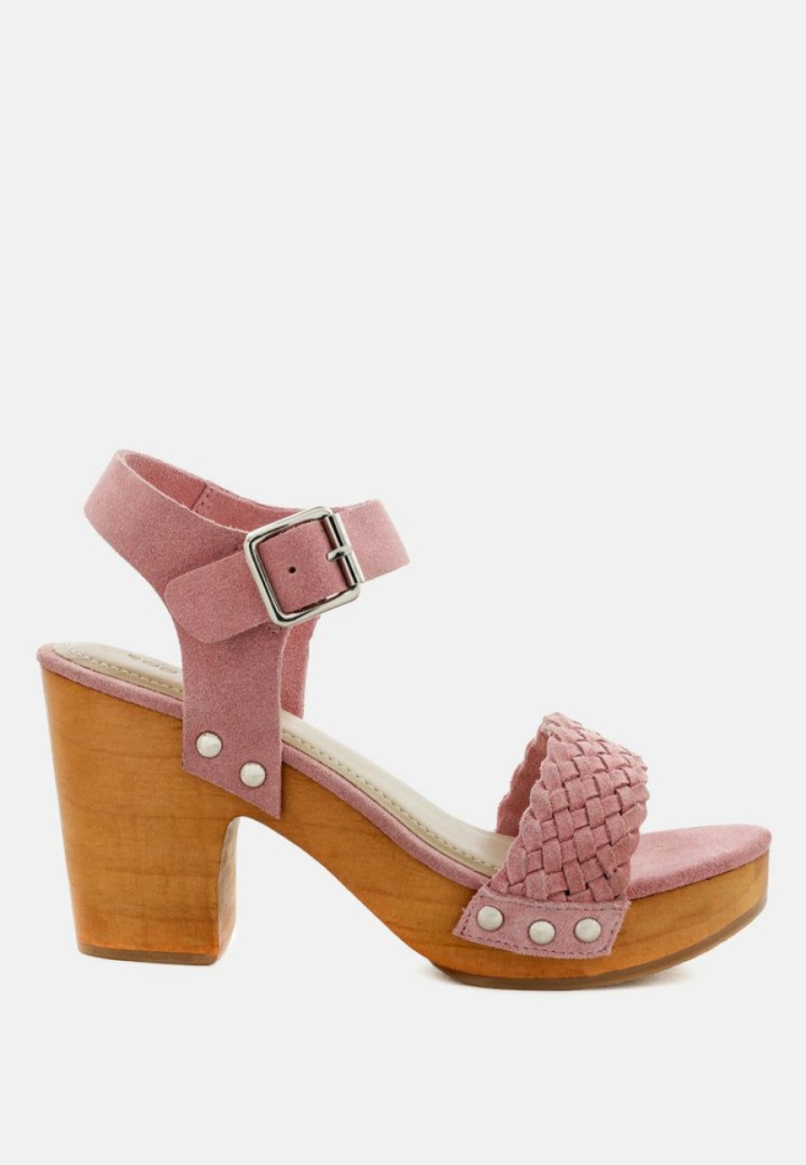 Clogs * | Rag & Co April Wooden Clogs In Suede Weave Light Pink