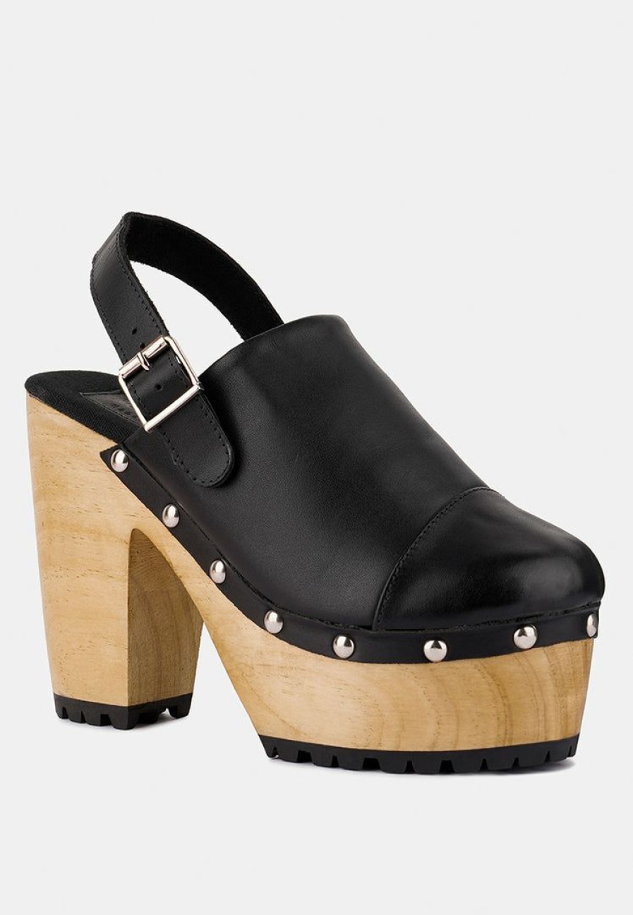 Clogs * | Rag & Co Alona Slingback High Block Heeled Clogs Black