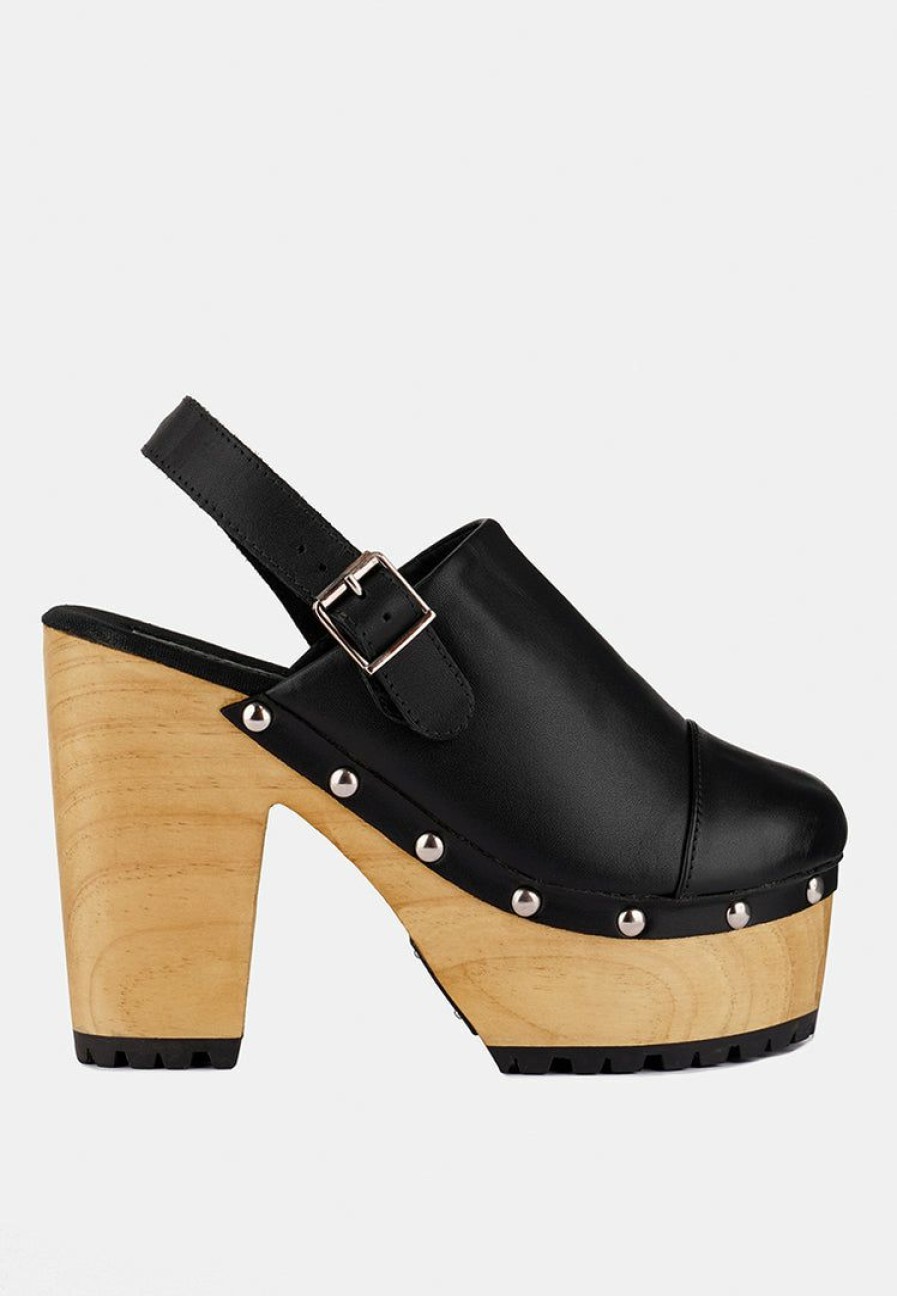 Clogs * | Rag & Co Alona Slingback High Block Heeled Clogs Black