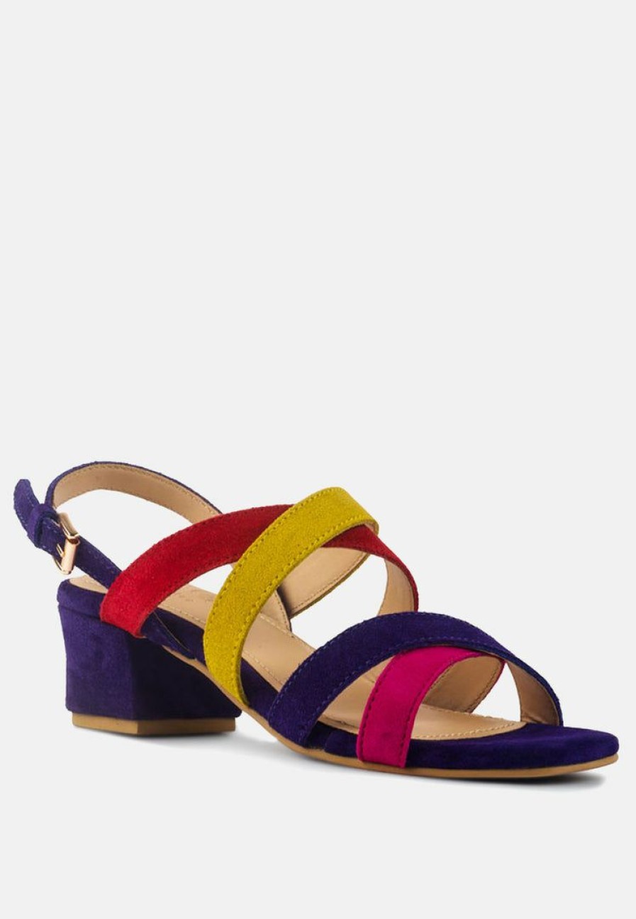 Ss'22 * | Rag & Co Astrid Blue Mid Heeled Block Leather Sandal Sandals Multi