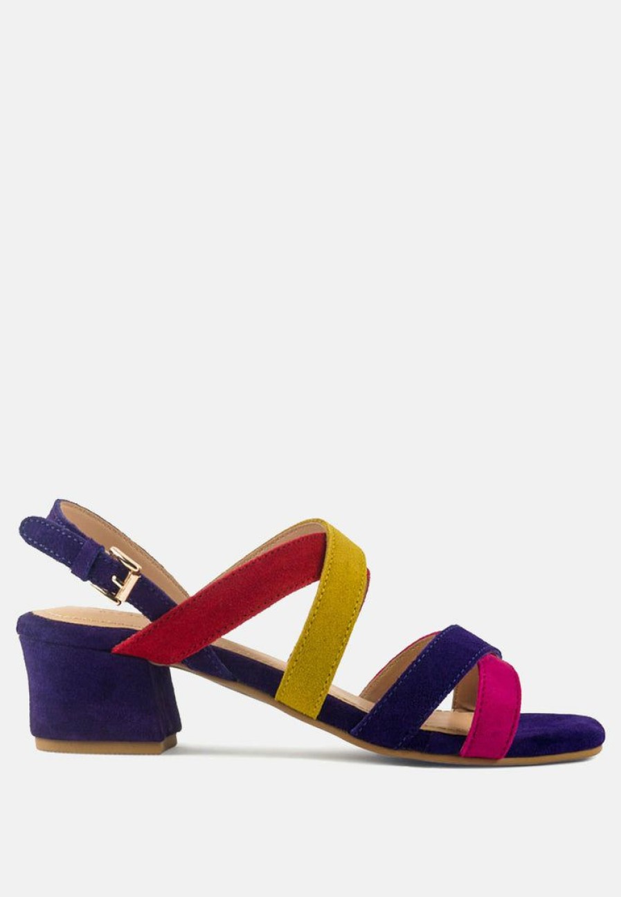 Ss'22 * | Rag & Co Astrid Blue Mid Heeled Block Leather Sandal Sandals Multi