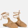 Flats * | Rag & Co Bartsi Handwoven Cotton Tie Up Mule Flats Tan