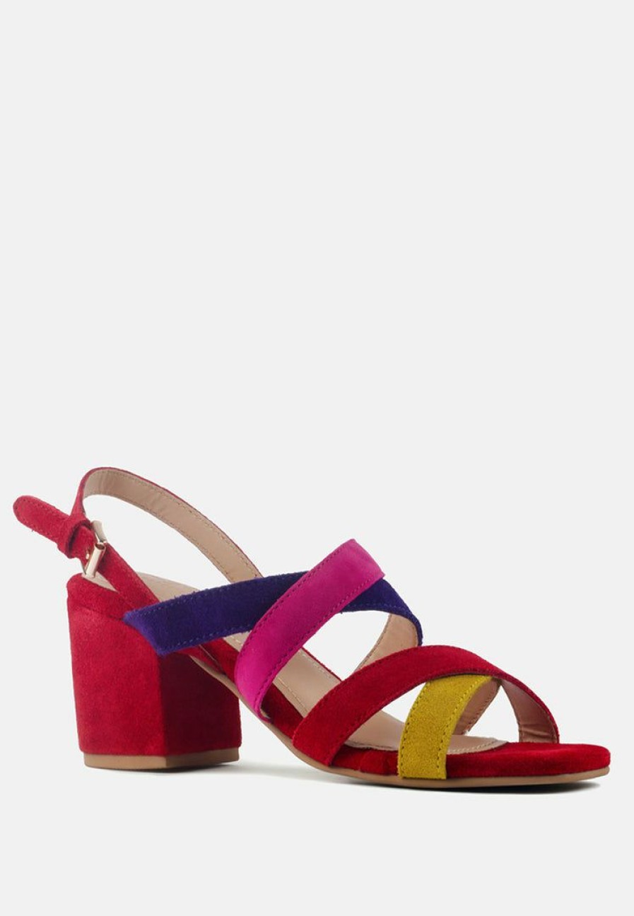 Ss'22 * | Rag & Co Mon-Lapin Red High Block Heel Leather Sandal Sandals Multi