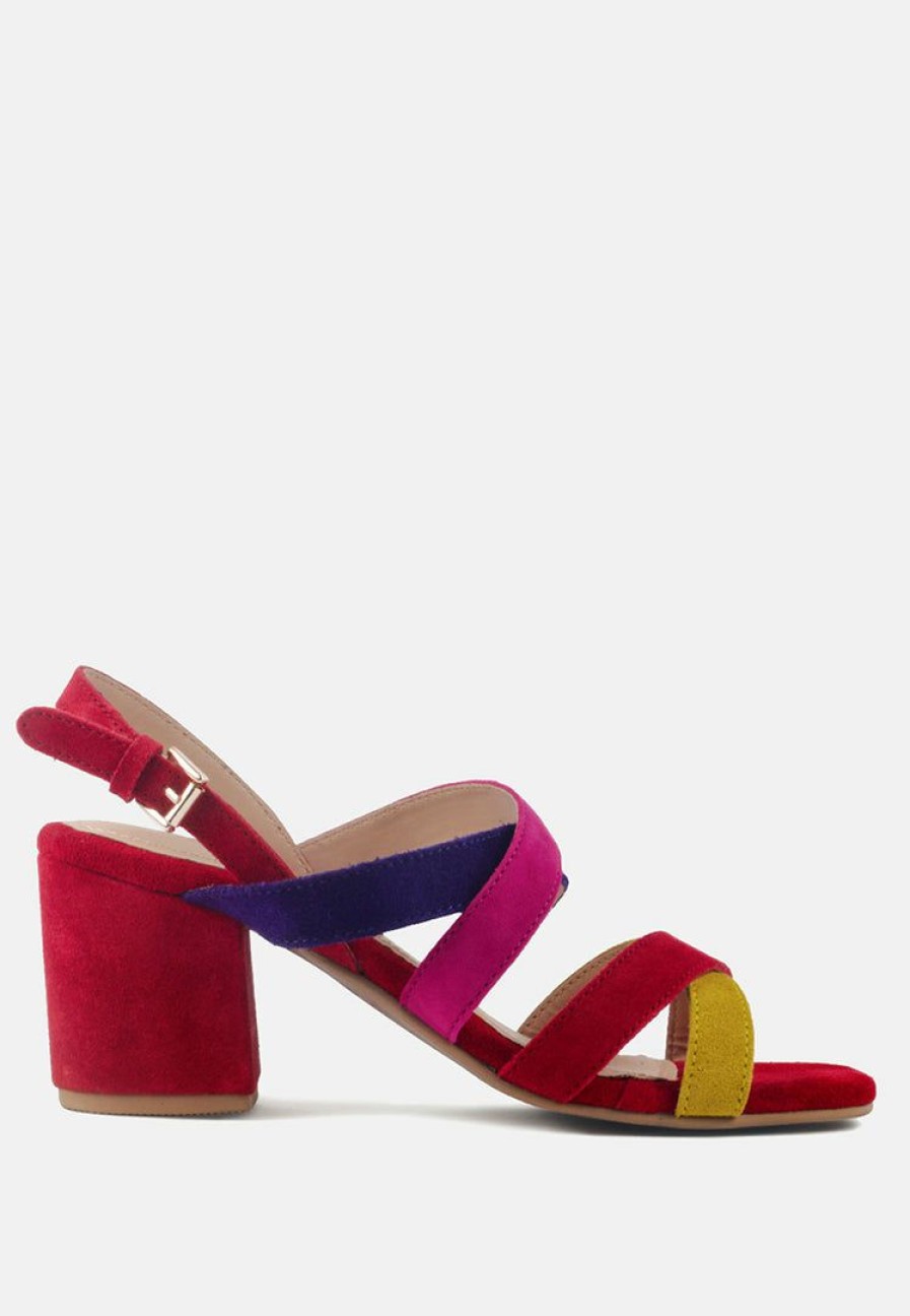 Ss'22 * | Rag & Co Mon-Lapin Red High Block Heel Leather Sandal Sandals Multi