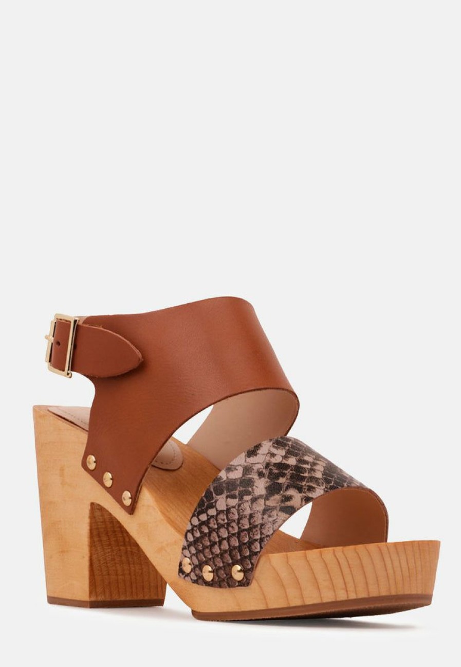 Ss'22 * | Rag & Co Samara Printed Leather Strap Sandal Tan