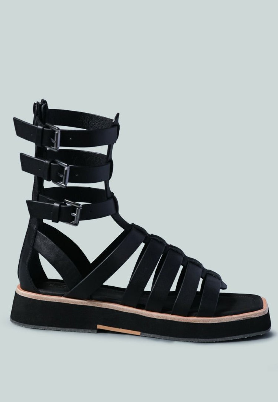 Sandals * | Rag & Co X Robbie Gladiator Square Toe Sandal In Flats Black