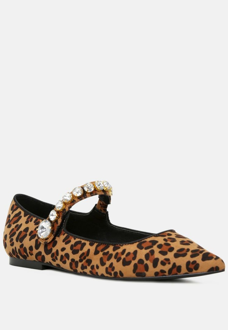 Loafers & Ballerinas * | Rag & Co Fedora Pointed Ballerina Flats Leopard