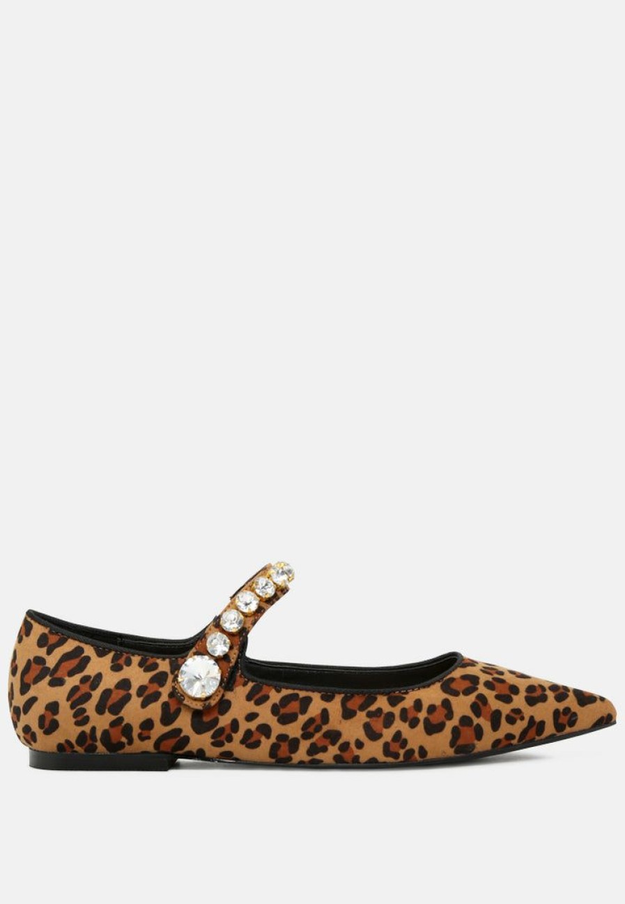 Loafers & Ballerinas * | Rag & Co Fedora Pointed Ballerina Flats Leopard