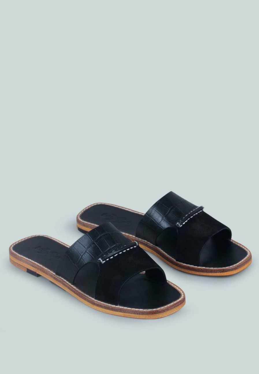 Ss'22 * | Rag & Co X Woodley Slip On Leather Flats In Black