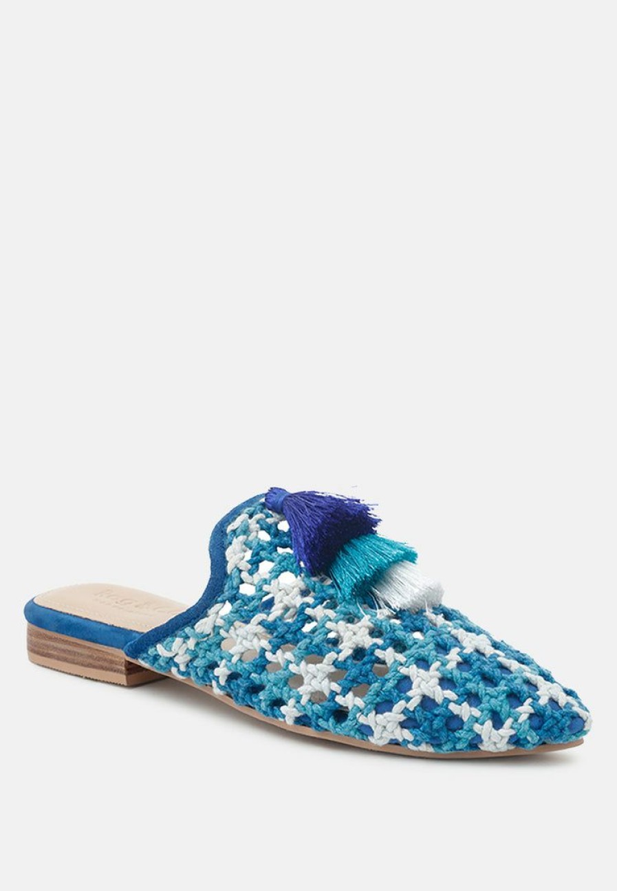 Ss'22 * | Rag & Co Flats Mariana Woven Flat Mules With Tassels Blue