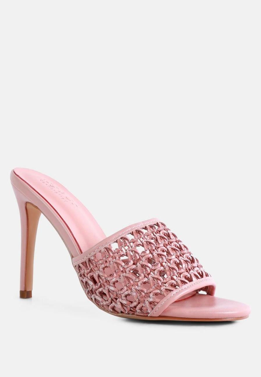 Sandals * | Rag & Co Tease Woven Heeled Slides Sandals Pink