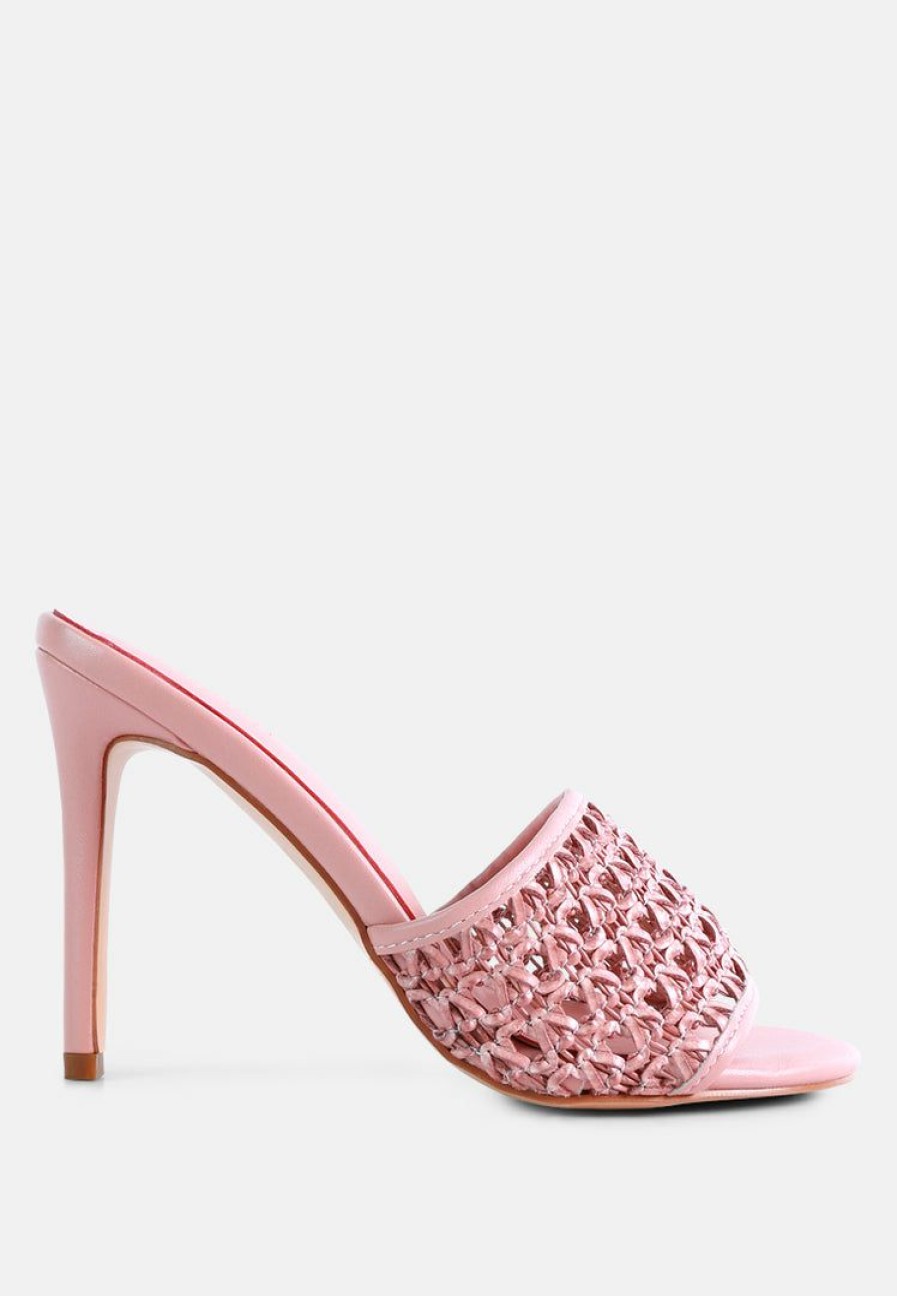 Sandals * | Rag & Co Tease Woven Heeled Slides Sandals Pink