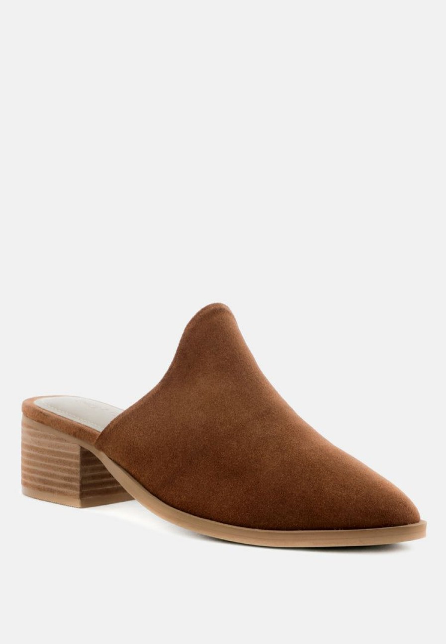 Mules * | Rag & Co Palma Stacked Heel Mules Tan