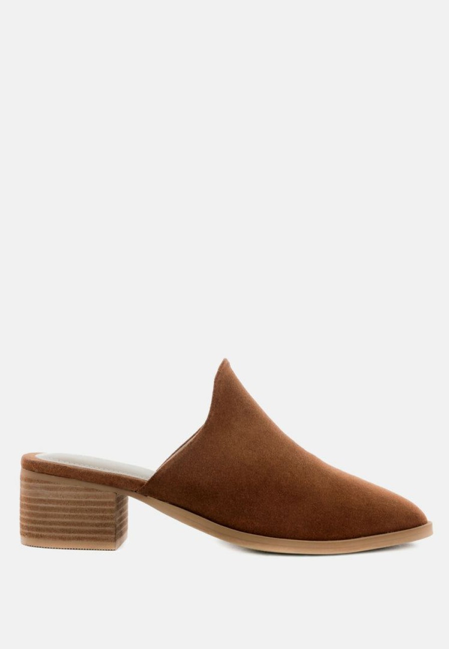 Mules * | Rag & Co Palma Stacked Heel Mules Tan