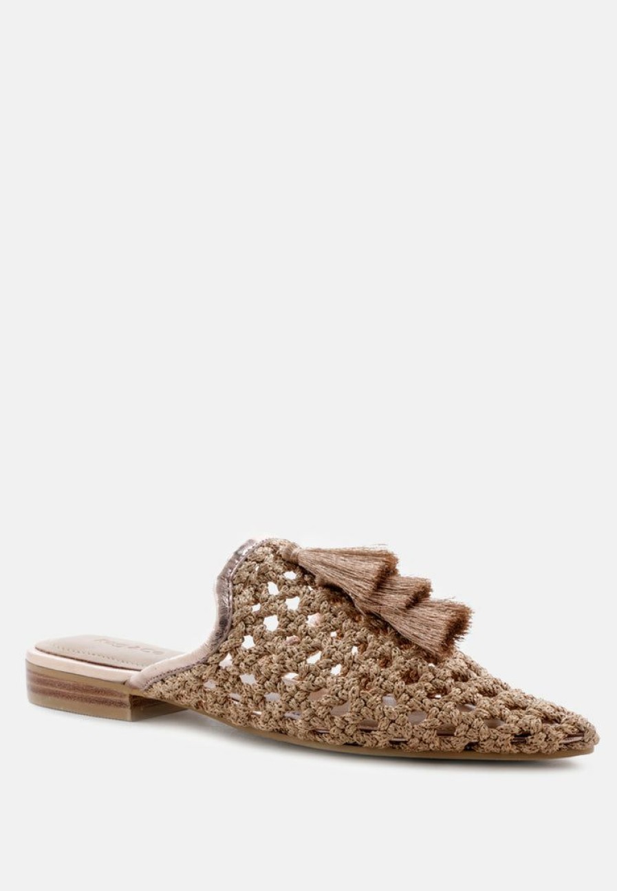 Ss'22 * | Rag & Co Melanie Gold Woven Flat Mules With Tassels Flats Bronze