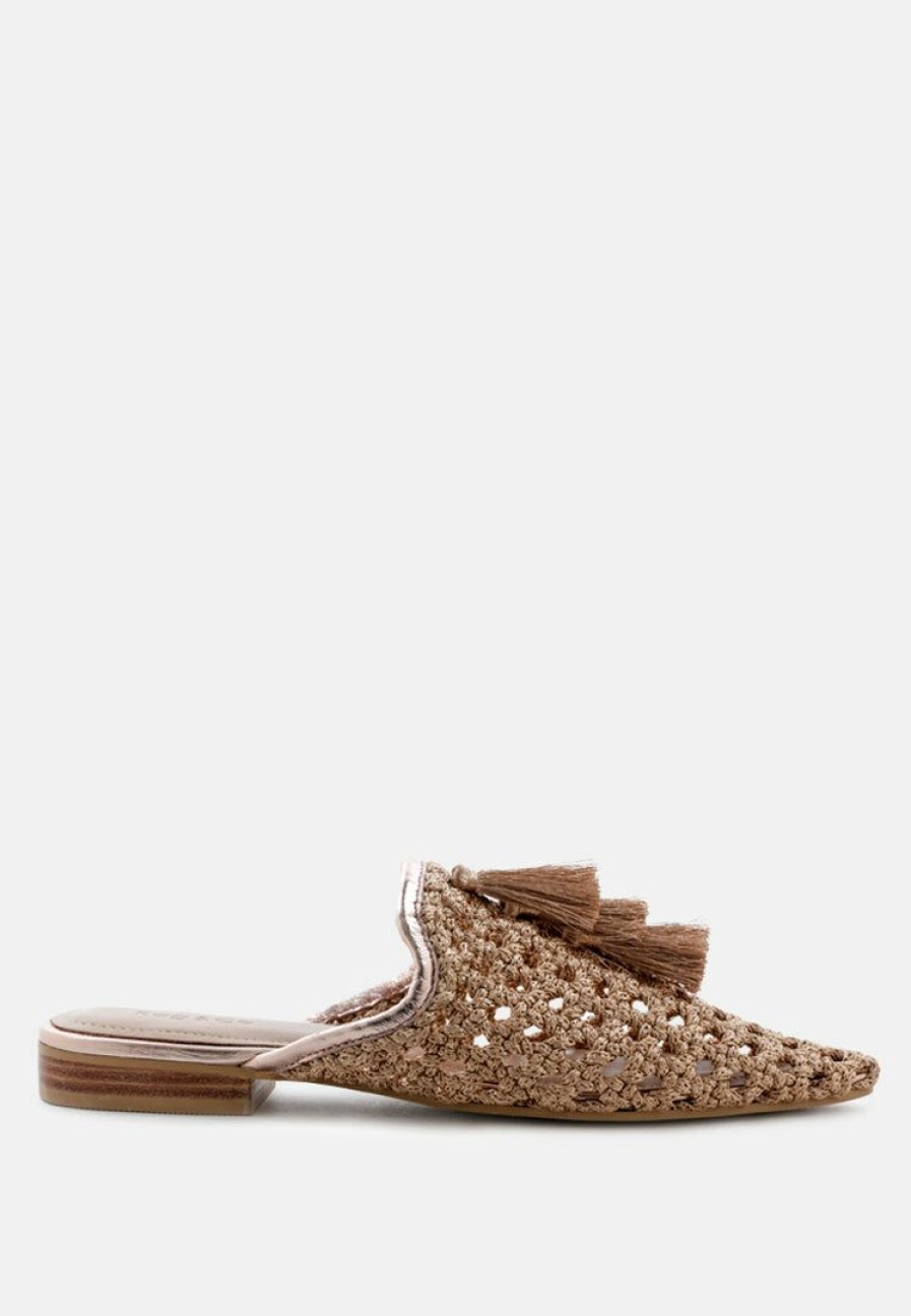 Ss'22 * | Rag & Co Melanie Gold Woven Flat Mules With Tassels Flats Bronze