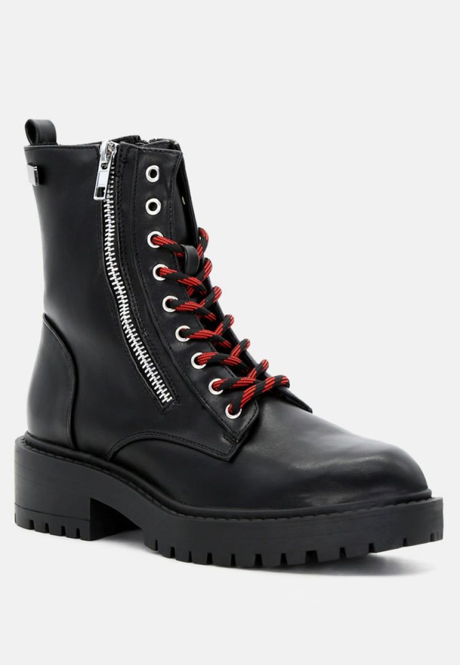 Boots * | Rag & Co Ruby Combat Boot With Zipper Black