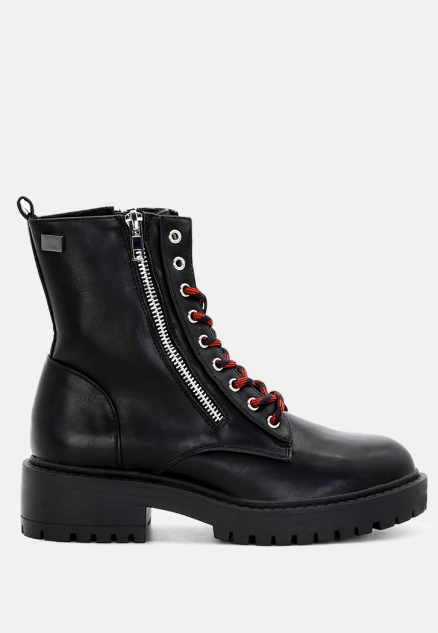 Boots * | Rag & Co Ruby Combat Boot With Zipper Black