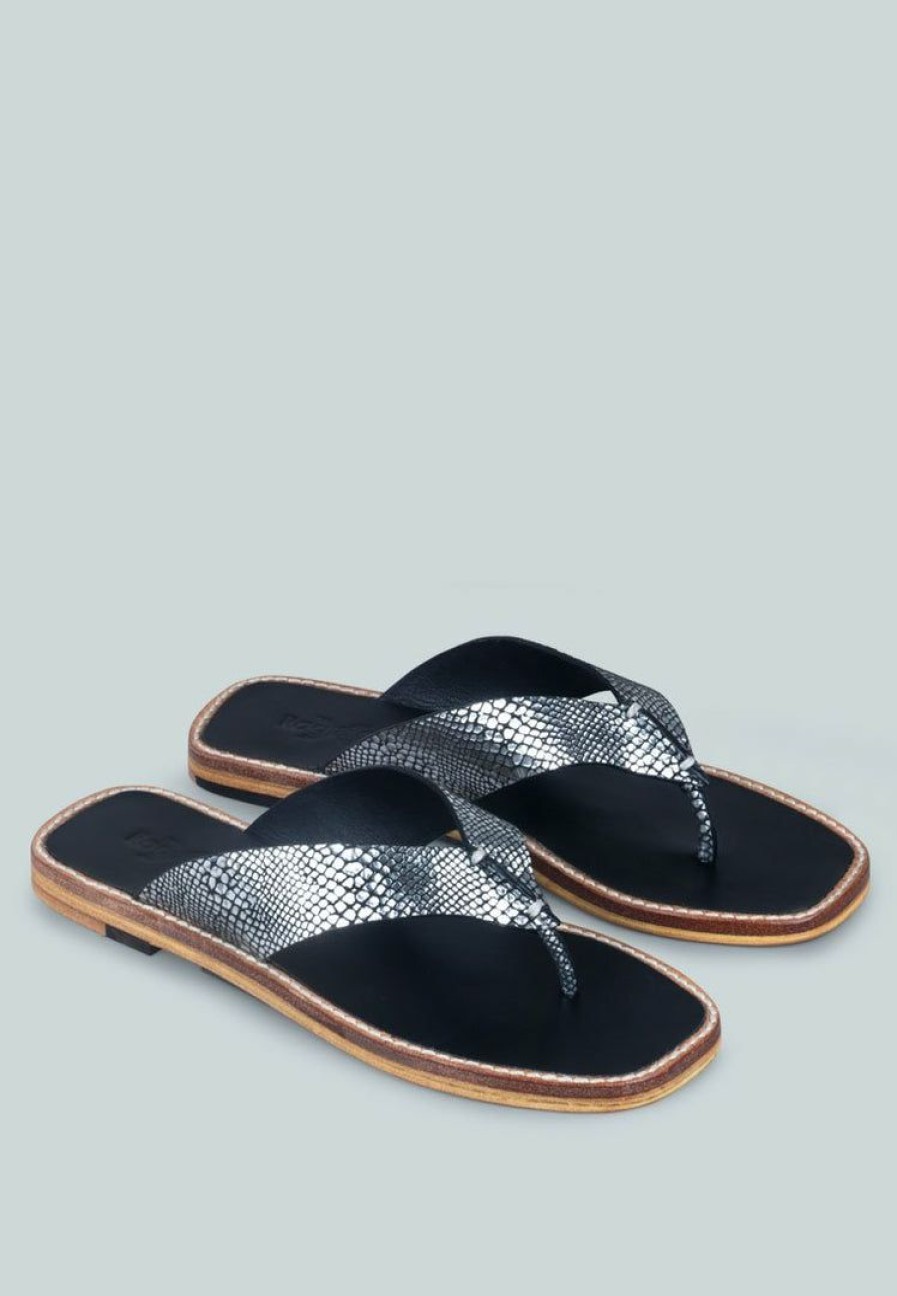 Sandals * | Rag & Co X Olsen Broad Thong Flats In Black Snake