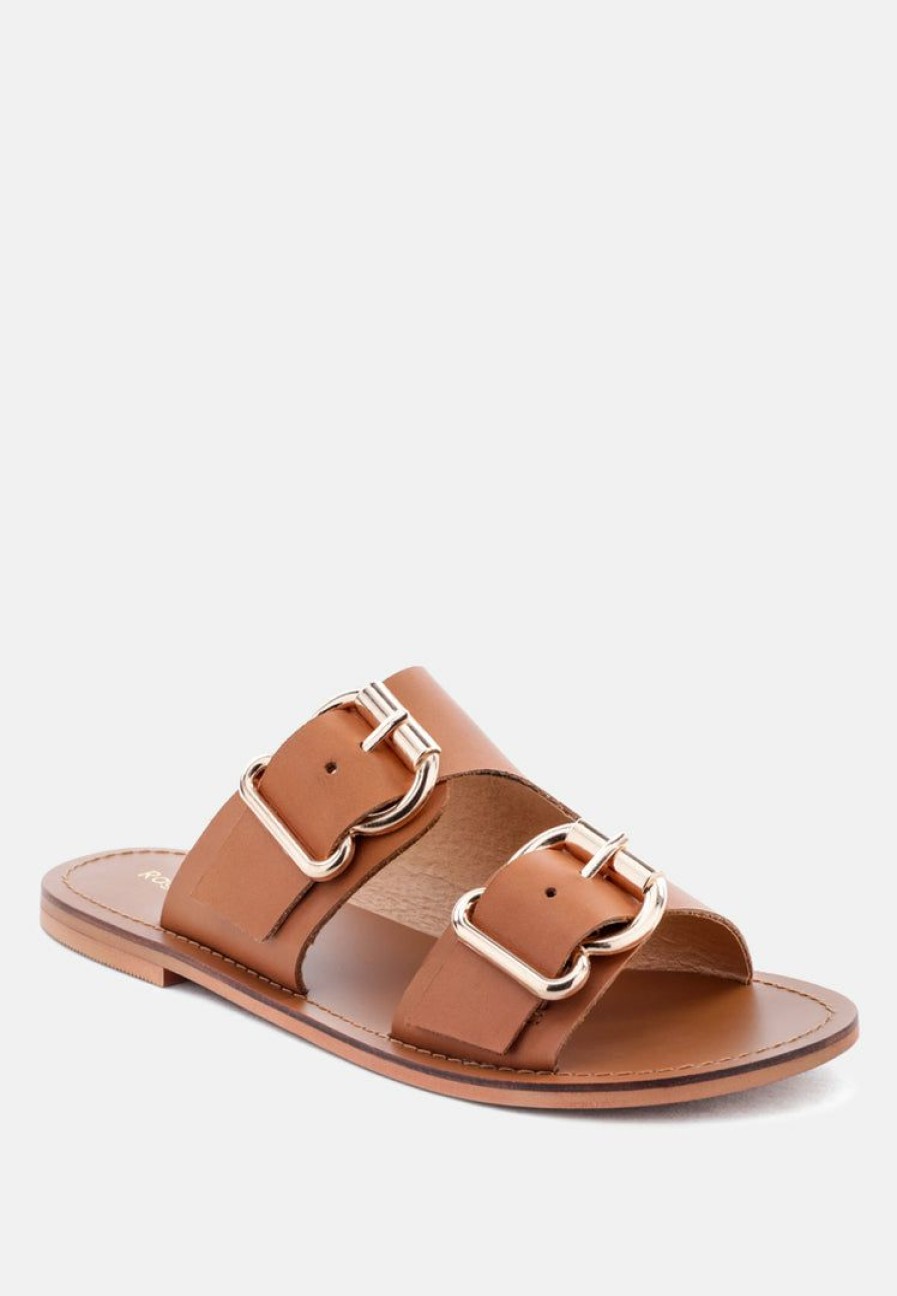 Ss'22 * | Rag & Co Kelly Flat Sandal With Buckle Straps Flats Tan